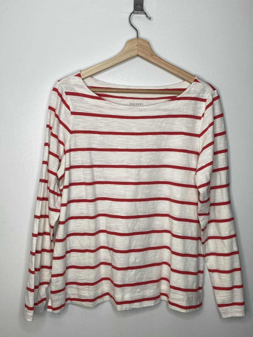 Old Navy Pink White Stripe Long Sleeve T-Shirt Cotton Size L